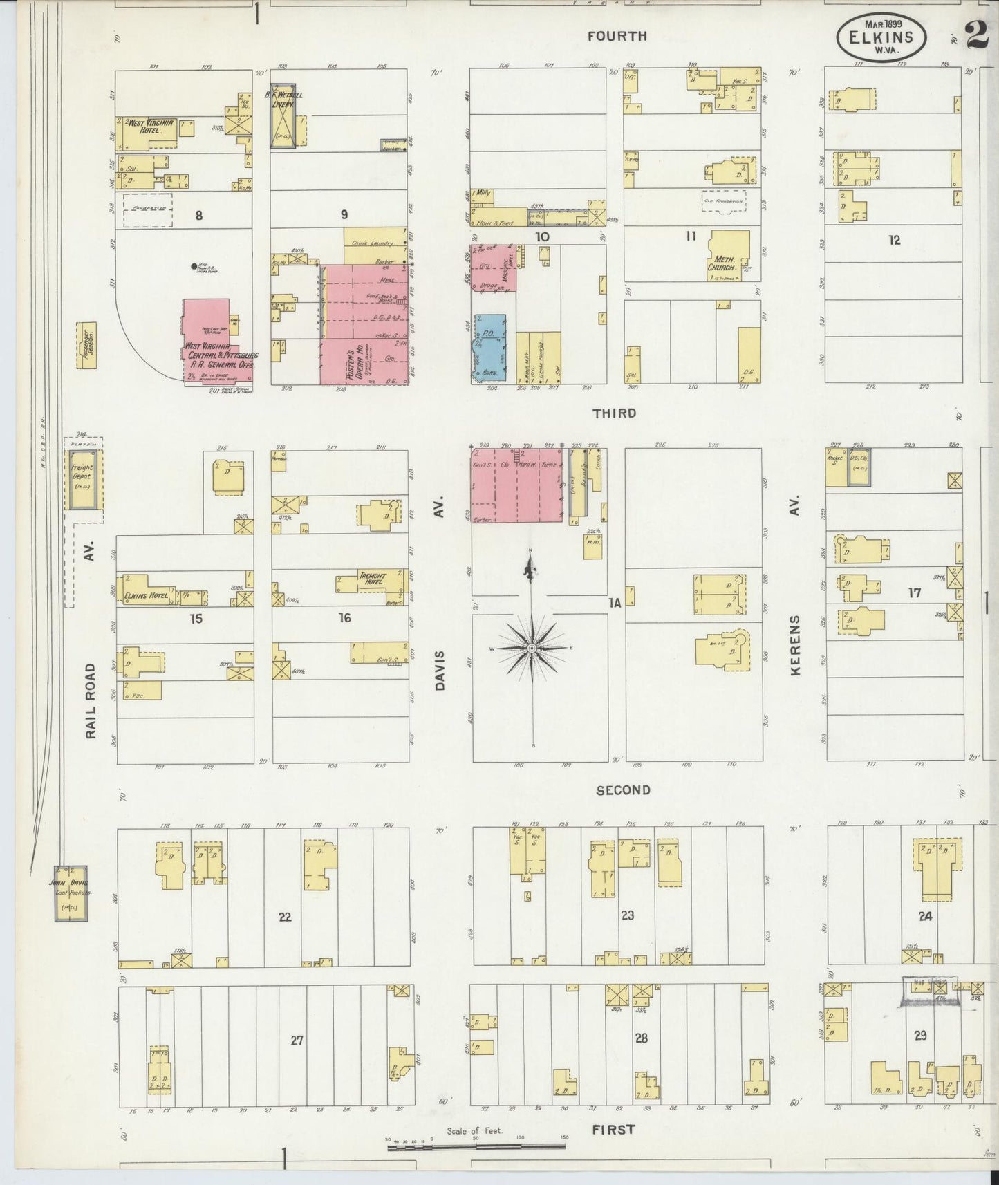 Sanborn Fire Insurance Map from Elkins, Randolph County, West Virginia (1899), Sheet #0002 - Complete Map Set gallery image, historic Sanborn map, vintage wall art, West Virginia West Virginia