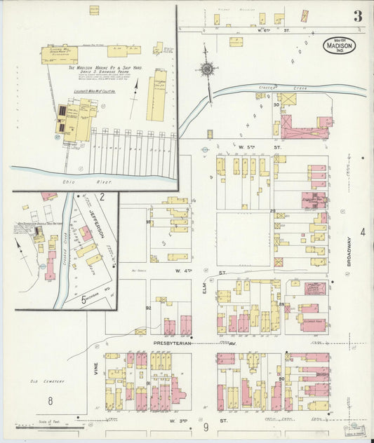 Sanborn Fire Insurance Map from Madison, Jefferson County, Indiana (1911), Sheet #0002 - Historic Sanborn Fire Insurance Map Print, vintage old map wall art, antique decor, genealogy gift, Indiana Indiana map