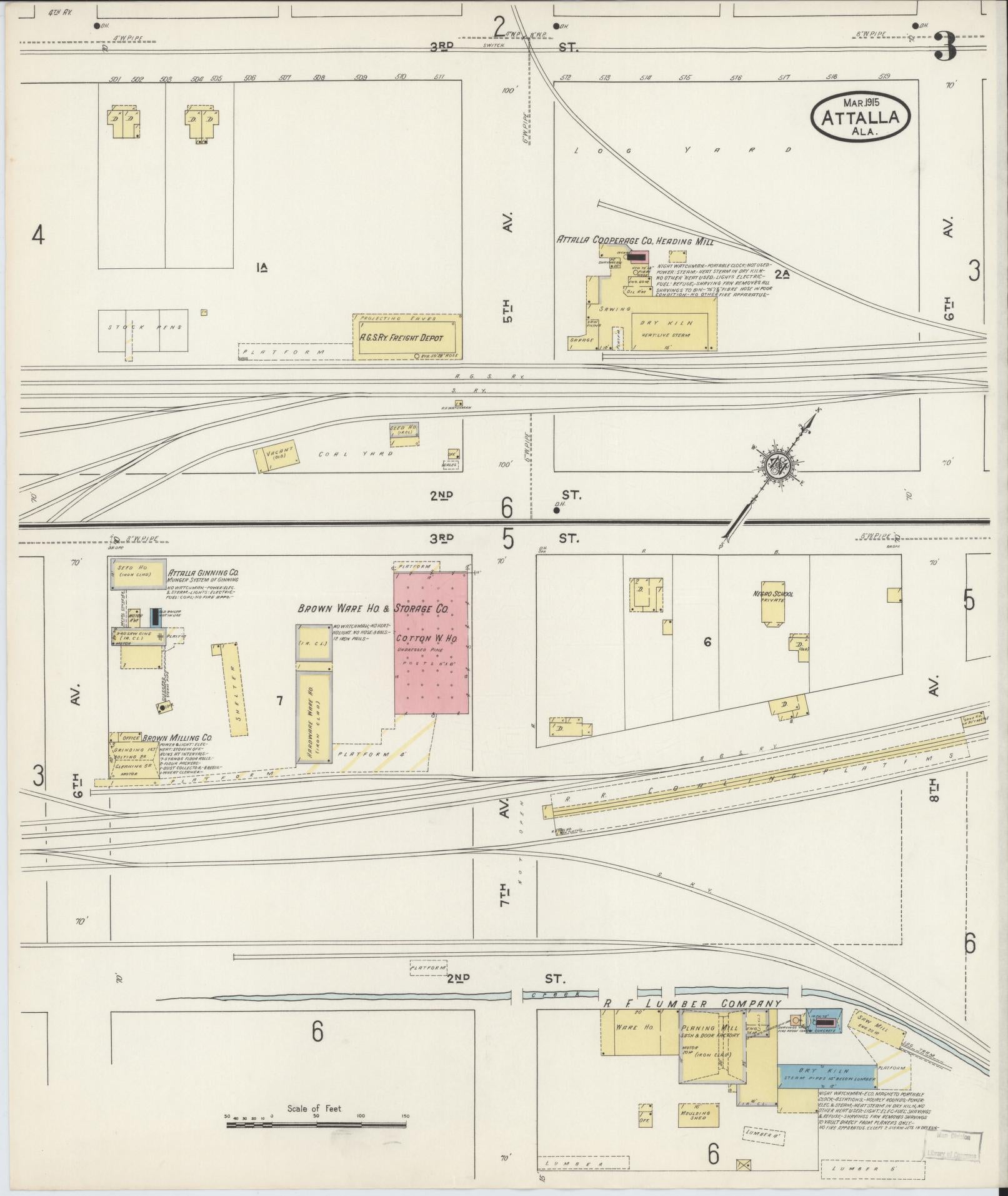Sanborn Fire Insurance Map from Attalla, Etowah County, Alabama (1915), Sheet #0003 - Complete Map Set gallery image, historic Sanborn map, vintage wall art, Alabama Alabama