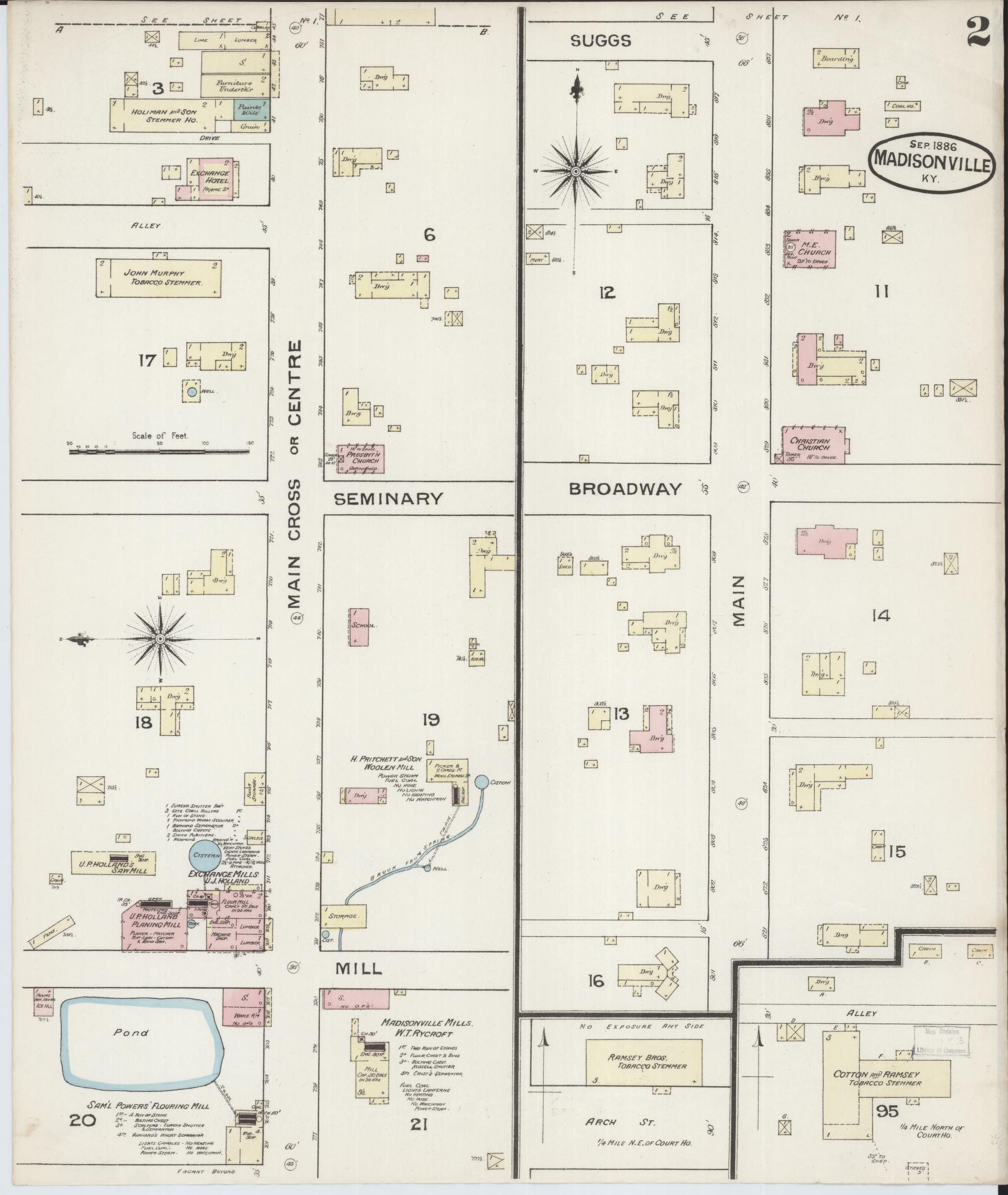Sanborn Fire Insurance Map from Madisonville, Hopkins County, Kentucky (1886), Sheet #0002 - Complete Map Set gallery image, historic Sanborn map, vintage wall art, Kentucky Kentucky