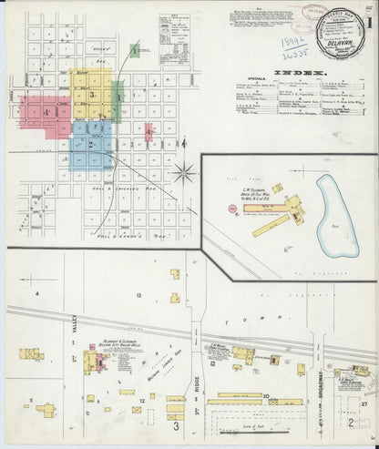 Sanborn Fire Insurance Map from Delavan, Tazewell County, Illinois (1899), Sheet #0001 - Complete Map Set gallery image, historic Sanborn map, vintage wall art, Illinois Illinois