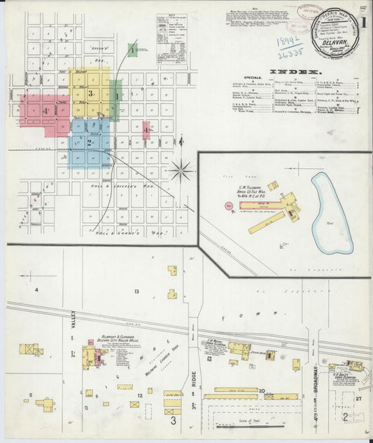 Sanborn Fire Insurance Map from Delavan, Tazewell County, Illinois (1899), Sheet #0001 - Complete Map Set gallery image, historic Sanborn map, vintage wall art, Illinois Illinois