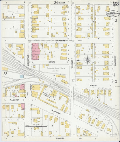 Sanborn Fire Insurance Map from Bloomington, McLean County, Illinois (1901), Sheet #0023 - Complete Map Set gallery image, historic Sanborn map, vintage wall art, Illinois Illinois