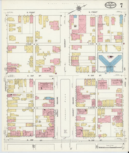 Sanborn Fire Insurance Map from Sunbury, Northumberland County, Pennsylvania (1912), Sheet #0007 - Historic Sanborn Fire Insurance Map Print, vintage old map wall art, antique decor, genealogy gift, Pennsylvania Pennsylvania map