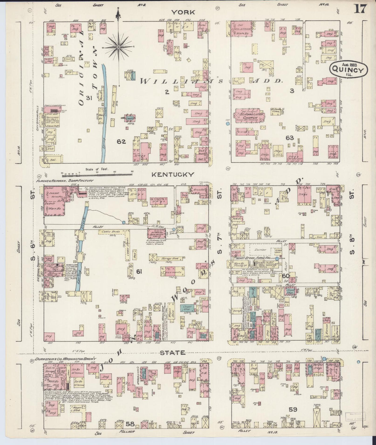 Sanborn Fire Insurance Map from Quincy, Adams County, Illinois (1883), Sheet #0017 - Complete Map Set gallery image, historic Sanborn map, vintage wall art, Illinois Illinois