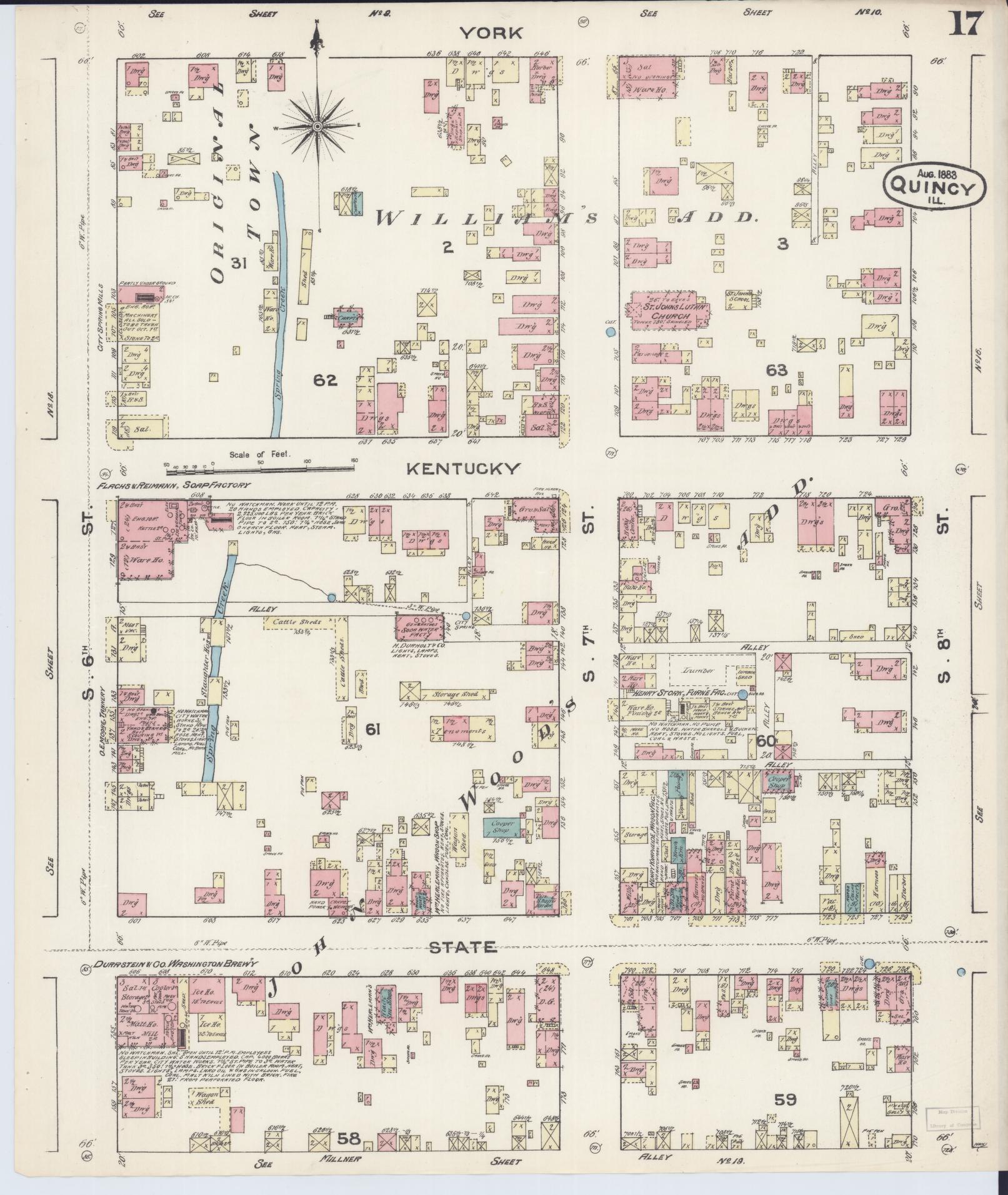 Sanborn Fire Insurance Map from Quincy, Adams County, Illinois (1883), Sheet #0017 - Complete Map Set gallery image, historic Sanborn map, vintage wall art, Illinois Illinois