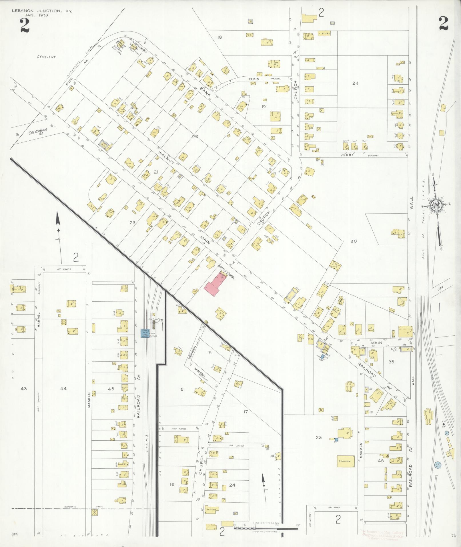 Sanborn Fire Insurance Map from Lebanon Junction, Bullitt County, Kentucky (1933), Sheet #0002 - Complete Map Set gallery image, historic Sanborn map, vintage wall art, Kentucky Kentucky