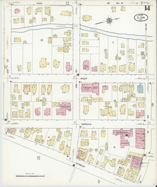 Sanborn Fire Insurance Map from Ilion, Herkimer County, New York (1912), Sheet #0014 - Historic Sanborn Fire Insurance Map Print, vintage old map wall art, antique decor, genealogy gift, New York New York map