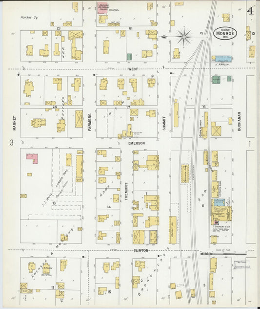 Sanborn Fire Insurance Map from Monroe, Green County, Wisconsin (1900), Sheet #0004 - Historic Sanborn Fire Insurance Map Print, vintage old map wall art, antique decor, genealogy gift, Wisconsin Wisconsin map