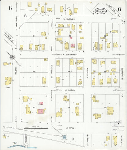 Sanborn Fire Insurance Map from Midland, Midland County, Michigan (1926), Sheet #0006 - Historic Sanborn Fire Insurance Map Print, vintage old map wall art, antique decor, genealogy gift, Michigan Michigan map