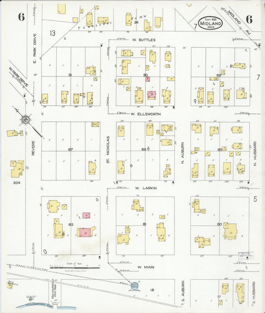 Sanborn Fire Insurance Map from Midland, Midland County, Michigan (1926), Sheet #0006 - Historic Sanborn Fire Insurance Map Print, vintage old map wall art, antique decor, genealogy gift, Michigan Michigan map