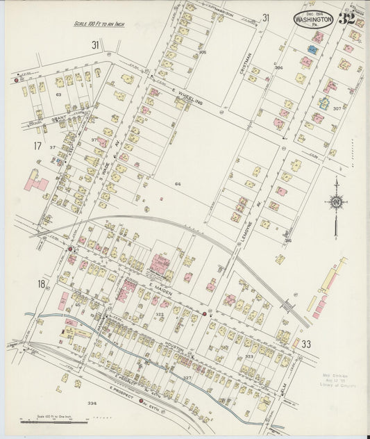 Sanborn Fire Insurance Map from Washington, Washington County, Pennsylvania (1914), Sheet #0032 - Historic Sanborn Fire Insurance Map Print, vintage old map wall art, antique decor, genealogy gift, Pennsylvania Pennsylvania map