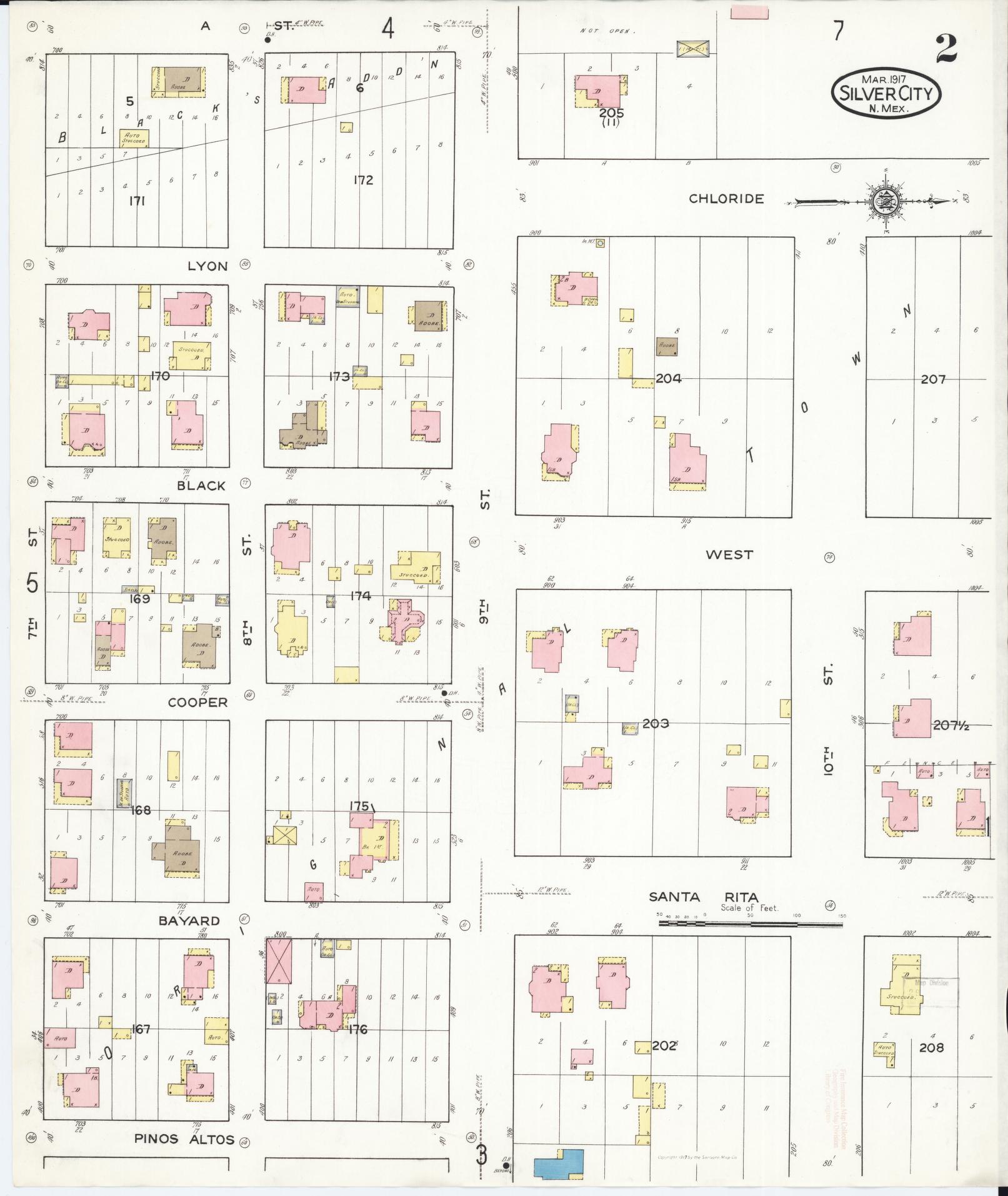 Sanborn Fire Insurance Map from Silver City, Grant County, New Mexico (1917), Sheet #0002 - Complete Map Set gallery image, historic Sanborn map, vintage wall art, New Mexico New Mexico