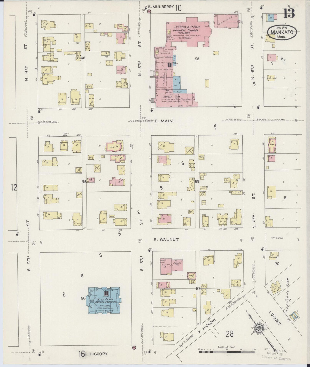 Sanborn Fire Insurance Map from Mankato, Blue Earth County, Minnesota (1914), Sheet #0013 - Complete Map Set gallery image, historic Sanborn map, vintage wall art, Minnesota Minnesota