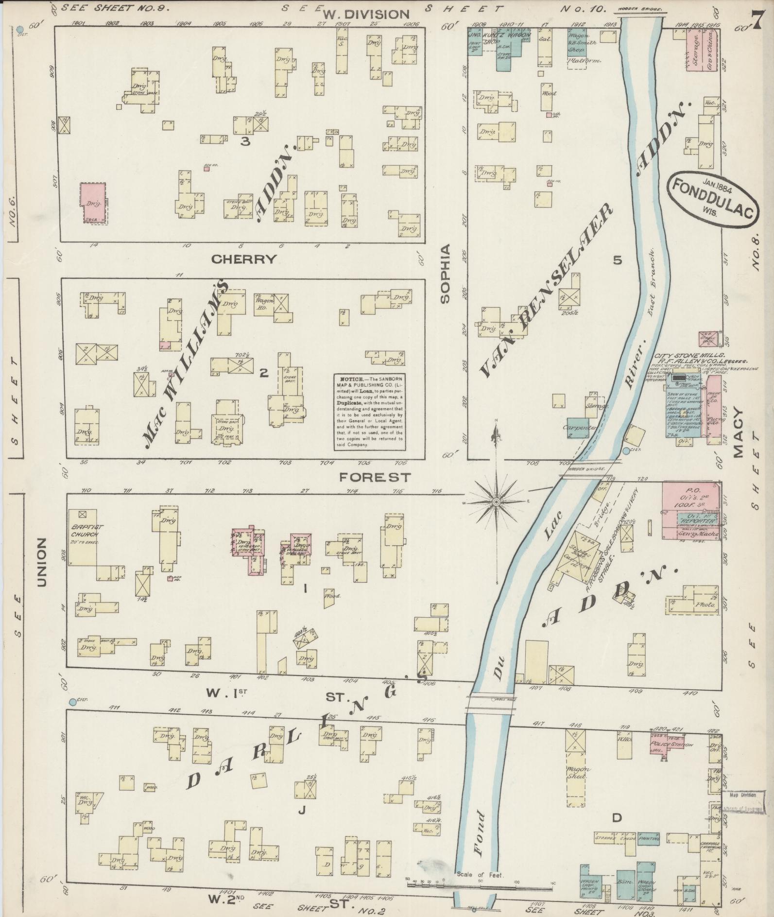 Sanborn Fire Insurance Map from Fond du Lac, Fond du Lac County, Wisconsin (1884), Sheet #0007 - Historic Sanborn Fire Insurance Map Print, vintage old map wall art, antique decor, genealogy gift, Wisconsin Wisconsin map