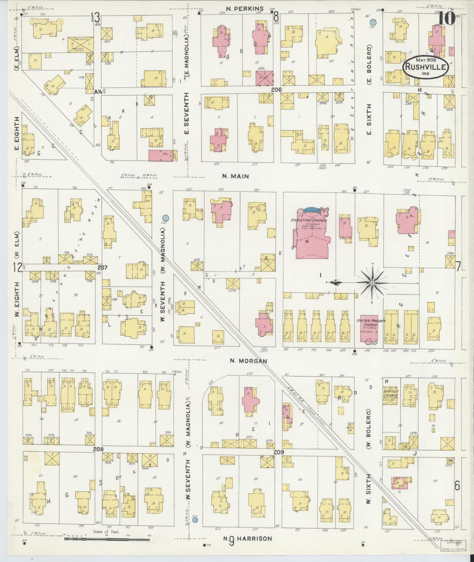 Sanborn Fire Insurance Map from Rushville, Rush County, Indiana (1908), Sheet #0010 - Complete Map Set gallery image, historic Sanborn map, vintage wall art, Indiana Indiana