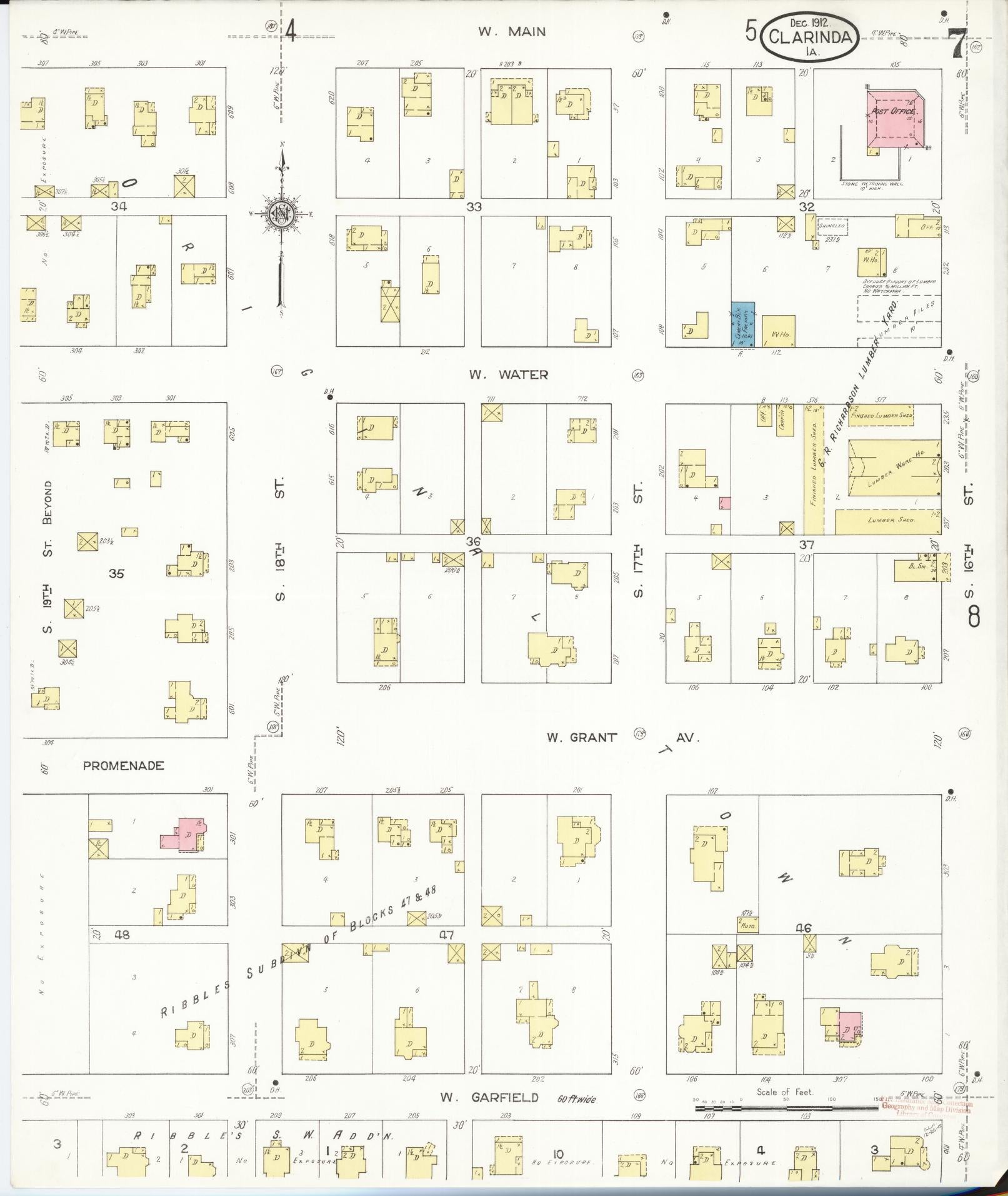 Sanborn Fire Insurance Map from Clarinda, Page County, Iowa (1912), Sheet #0007 - Historic Sanborn Fire Insurance Map Print, vintage old map wall art