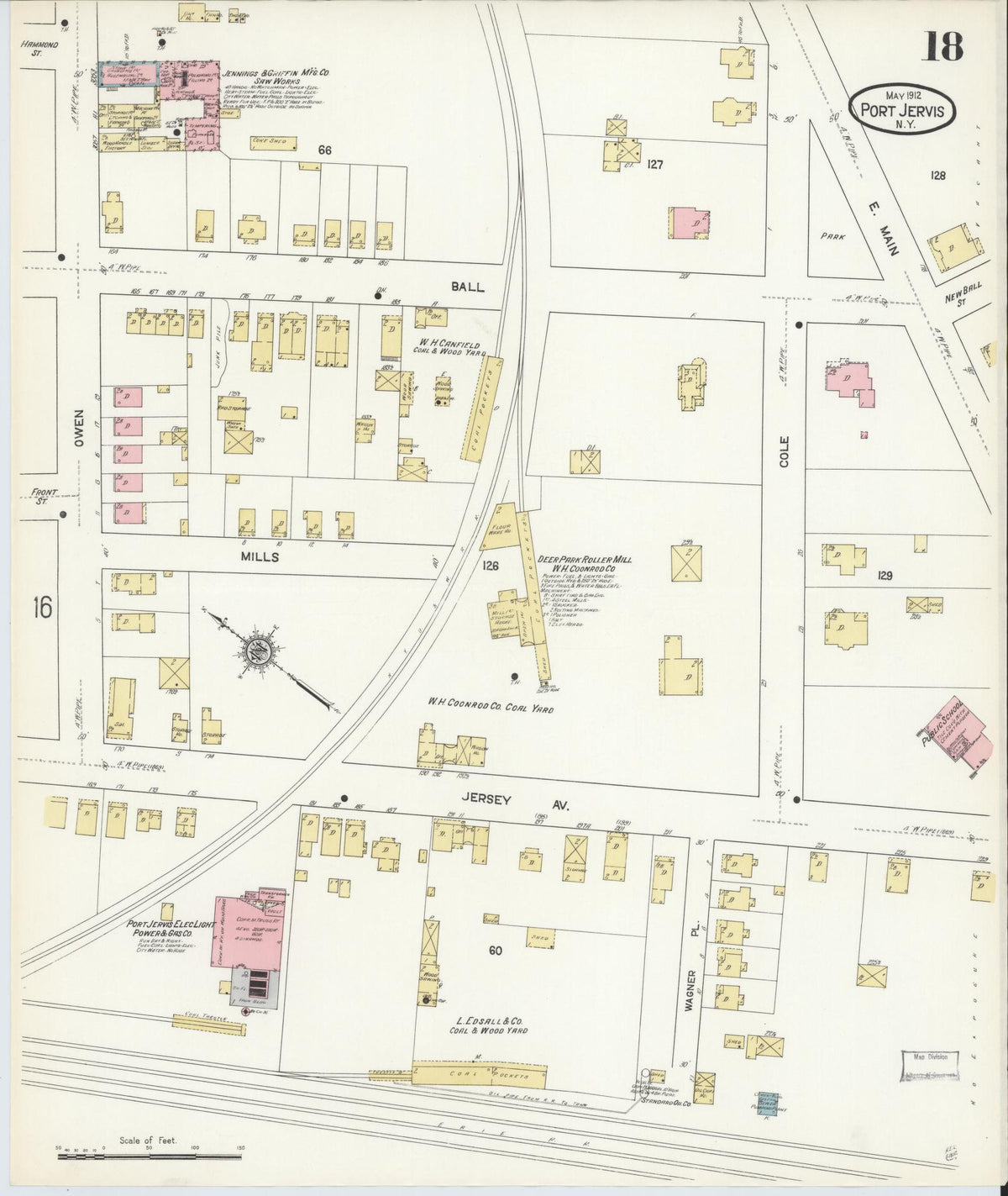 Sanborn Fire Insurance Map from Port Jervis, Orange County, New York (1912), Sheet #0018 - Complete Map Set gallery image, historic Sanborn map, vintage wall art, New York New York