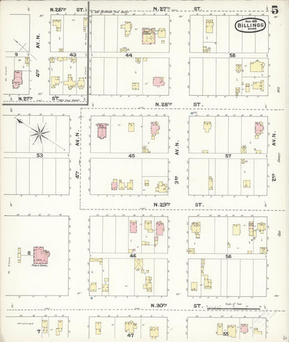 Sanborn Fire Insurance Map from Billings, Yellowstone County, Montana (1891), Sheet #0005 - Complete Map Set gallery image, historic Sanborn map, vintage wall art, Montana Montana
