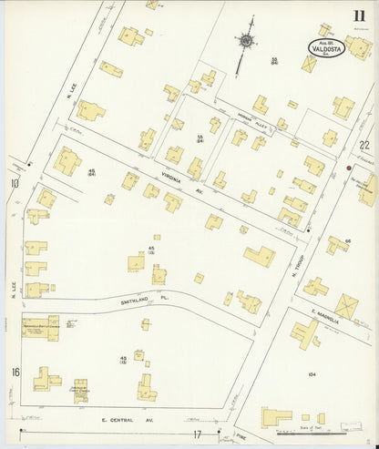 Sanborn Fire Insurance Map from Valdosta, Lowndes County, Georgia (1911), Sheet #0011 - Complete Map Set gallery image, historic Sanborn map, vintage wall art, Georgia Georgia