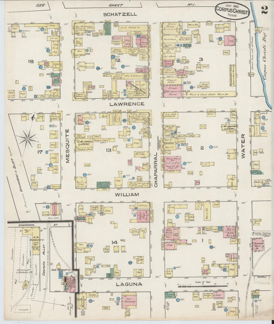 Sanborn Fire Insurance Map from Corpus Christi, Nueces County, Texas (1885), Sheet #0002 - Historic Sanborn Fire Insurance Map Print, vintage old map wall art, antique decor, genealogy gift, Texas Texas map