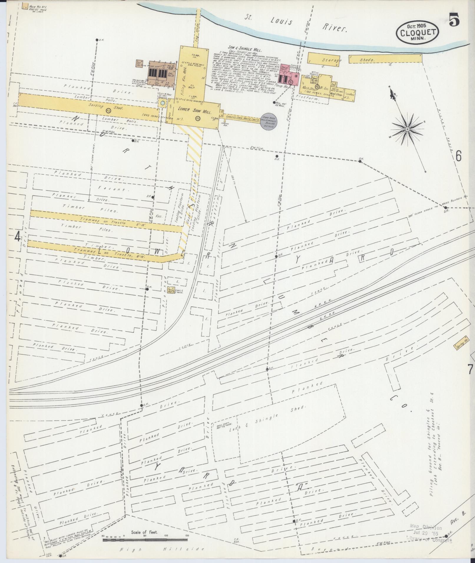 Sanborn Fire Insurance Map from Cloquet, Carlton County, Minnesota (1905), Sheet #0005 - Complete Map Set gallery image, historic Sanborn map, vintage wall art, Minnesota Minnesota
