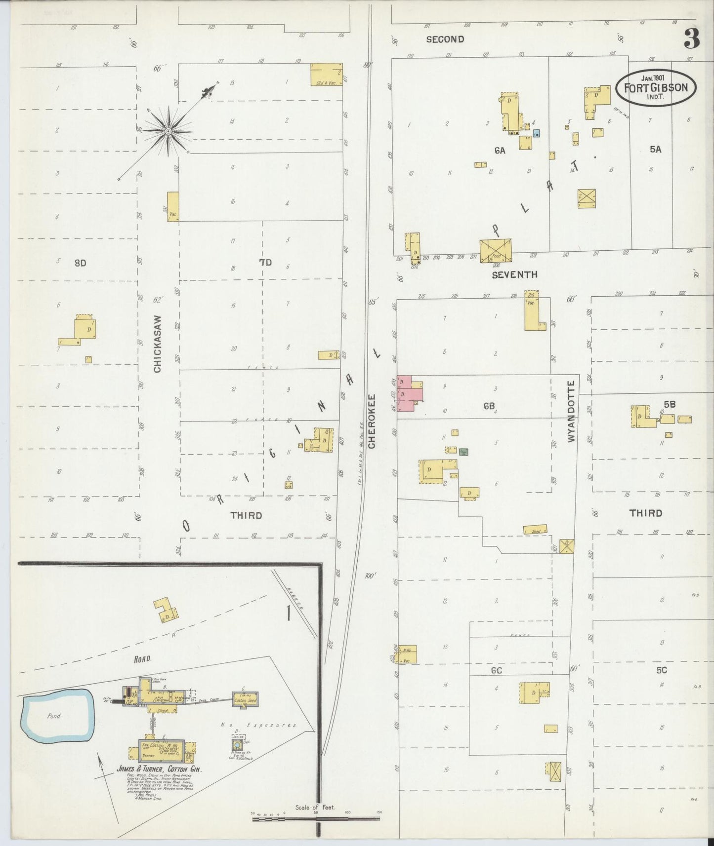 Sanborn Fire Insurance Map from Fort Gibson, Muskogee County, Oklahoma (1901), Sheet #0003 - Complete Map Set gallery image, historic Sanborn map, vintage wall art, Oklahoma Oklahoma
