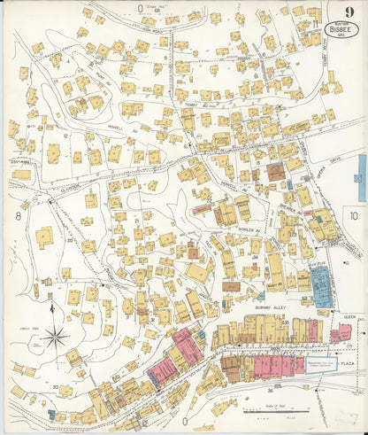 Sanborn Fire Insurance Map from Bisbee, Cochise County, Arizona (1906), Sheet #0009 - Complete Map Set gallery image, historic Sanborn map, vintage wall art, Arizona Arizona