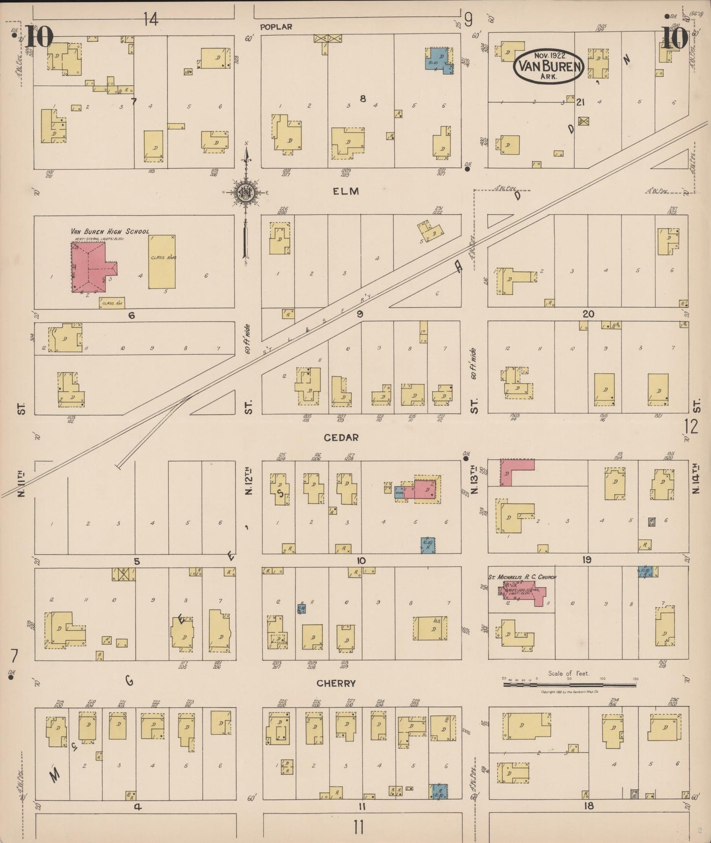 Sanborn Fire Insurance Map from Van Buren, Crawford County, Arkansas (1922), Sheet #0010 - Complete Map Set gallery image, historic Sanborn map, vintage wall art, Arkansas Arkansas