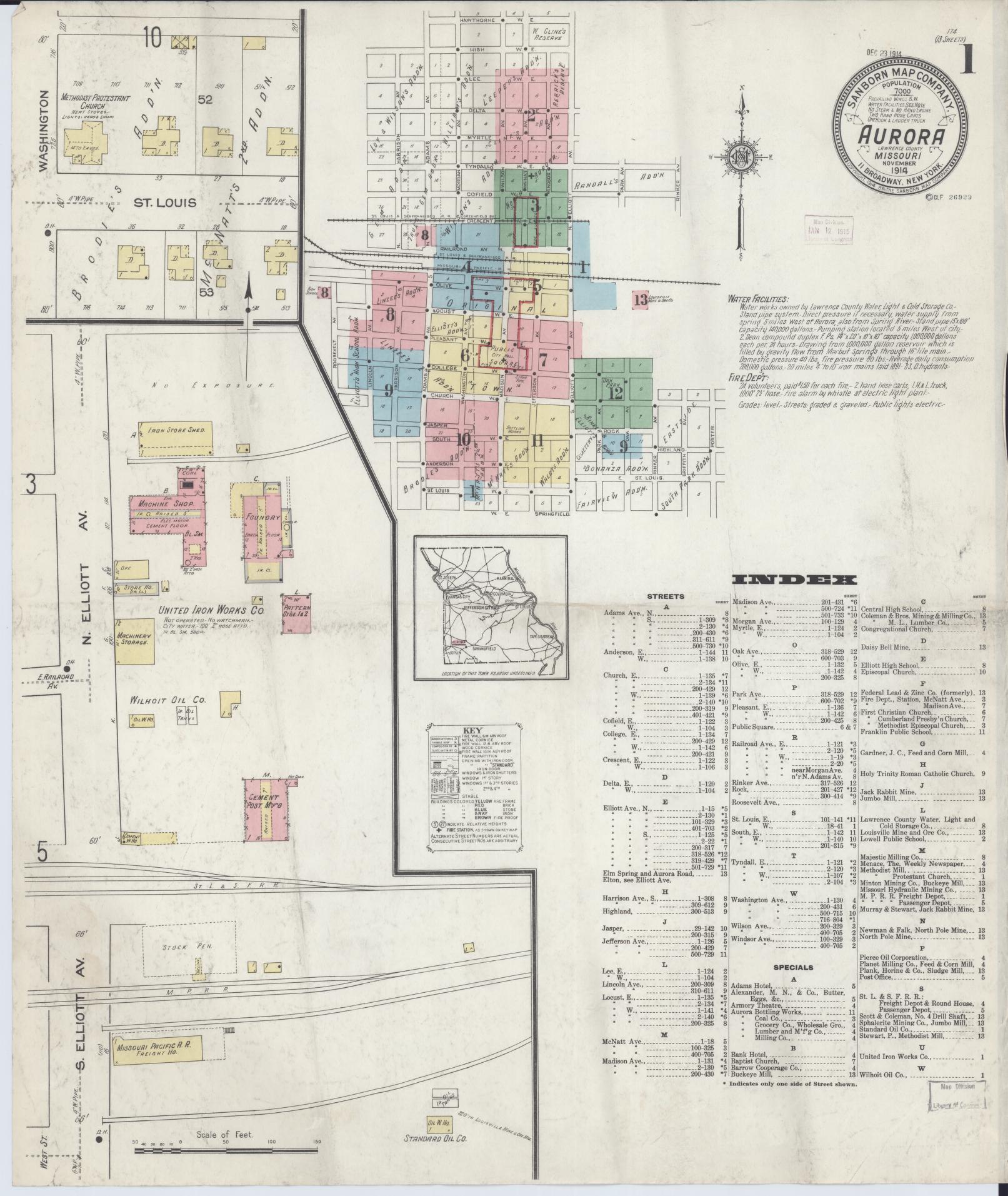 Sanborn Fire Insurance Map from Aurora, Lawrence County, Missouri. (1914) – Historic Sanborn Fire Insurance Map Print