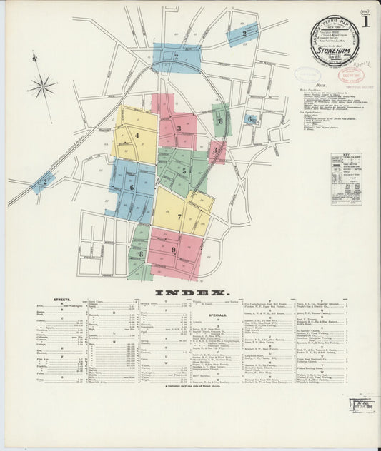 Sanborn Fire Insurance Map from Stoneham, Middlesex County, Massachusetts (1897), Sheet #0001 - Complete Map Set gallery image, historic Sanborn map, vintage wall art, Massachusetts Massachusetts