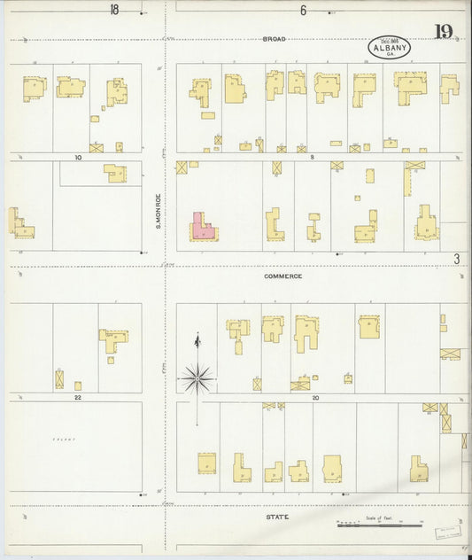 Sanborn Fire Insurance Map from Albany, Dougherty County, Georgia (1905), Sheet #0019 - Historic Sanborn Fire Insurance Map Print, vintage old map wall art, antique decor, genealogy gift, Georgia Georgia map
