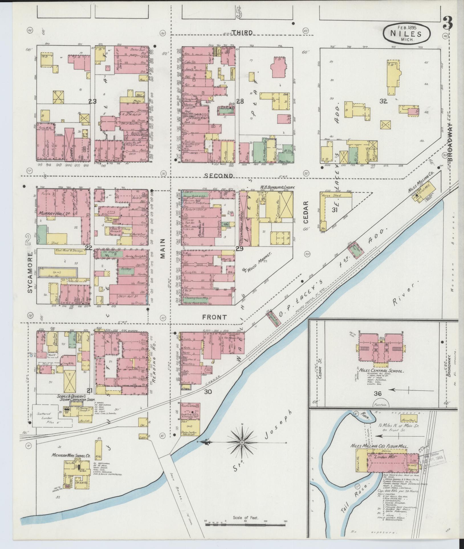 Sanborn Fire Insurance Map from Niles, Berrien County, Michigan (1895), Sheet #0003 - Historic Sanborn Fire Insurance Map Print, vintage old map wall art, antique decor, genealogy gift, Michigan Michigan map