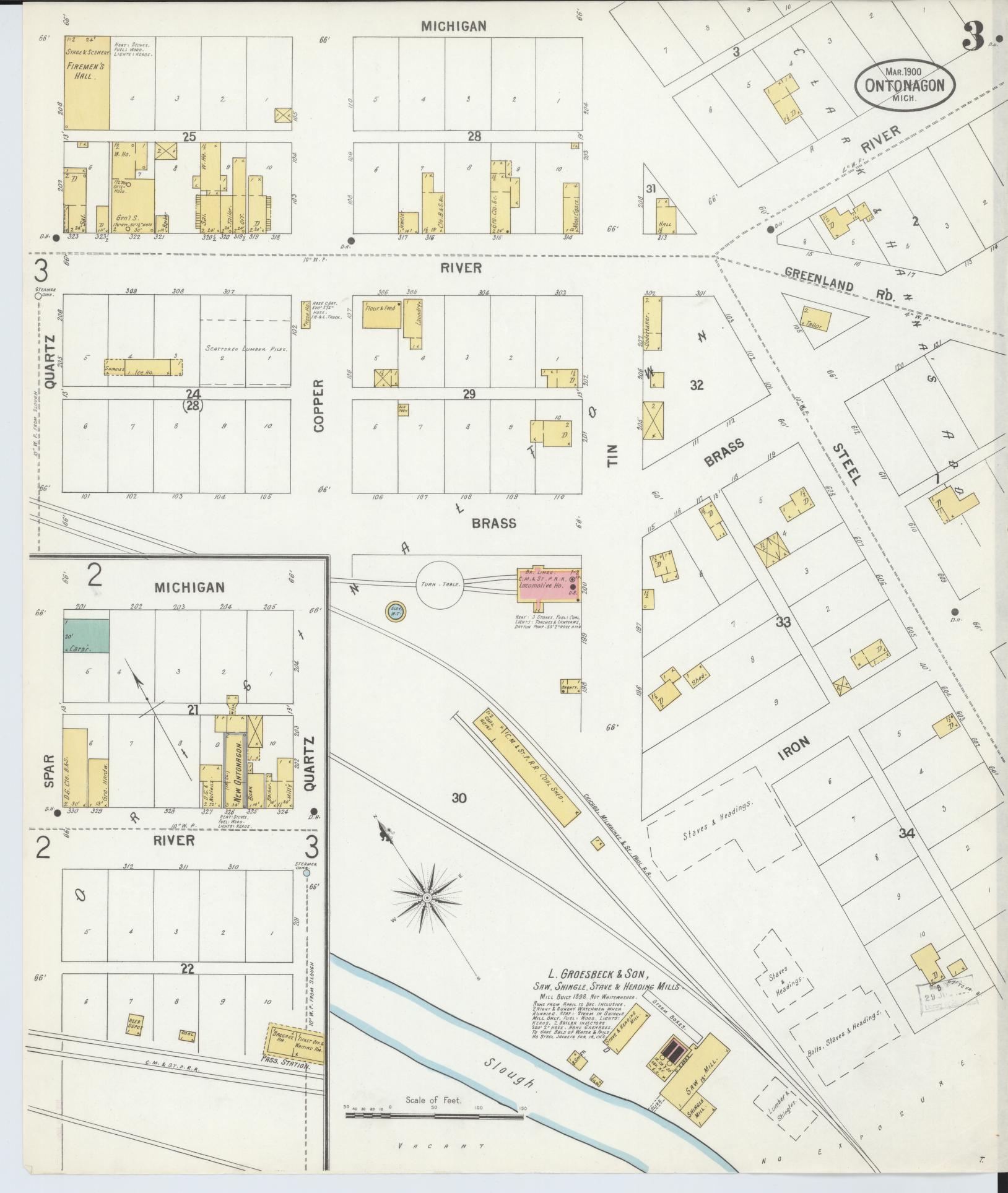 Sanborn Fire Insurance Map from Ontonagon, Ontonagon County, Michigan (1900), Sheet #0003 - Complete Map Set gallery image, historic Sanborn map, vintage wall art, Michigan Michigan