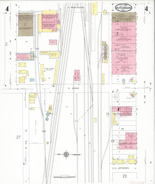 Sanborn Fire Insurance Map from Hutchinson, Reno County, Kansas (1929), Sheet #0005 - Historic Sanborn Fire Insurance Map Print, vintage old map wall art, antique decor, genealogy gift, Kansas Kansas map