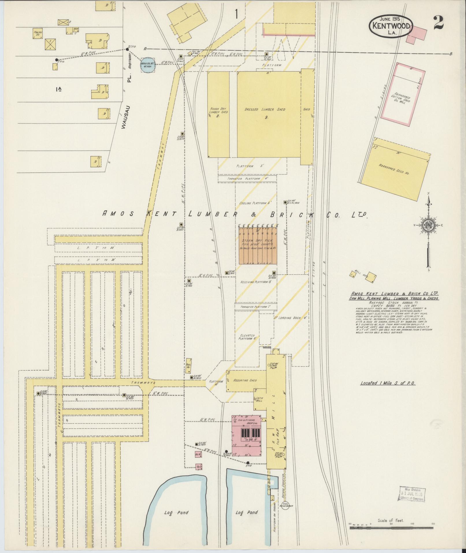 Sanborn Fire Insurance Map from Kentwood, Tangipahoa Parish, Louisiana (1915), Sheet #0002 - Complete Map Set gallery image, historic Sanborn map, vintage wall art, Louisiana Louisiana