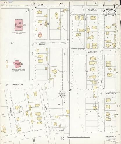 Sanborn Fire Insurance Map from The Dalles, Wasco County, Oregon (1900), Sheet #0015 - Complete Map Set gallery image, historic Sanborn map, vintage wall art, Oregon Oregon