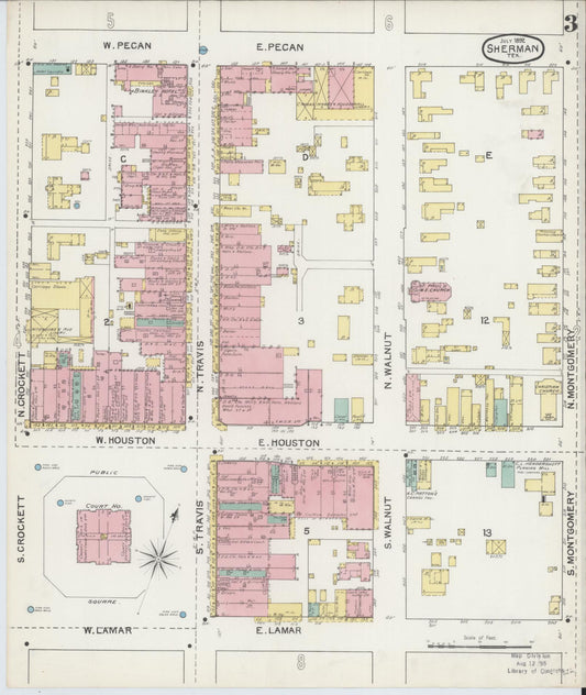 Sanborn Fire Insurance Map from Sherman, Grayson County, Texas (1892), Sheet #0003 - Historic Sanborn Fire Insurance Map Print, vintage old map wall art, antique decor, genealogy gift, Texas Texas map