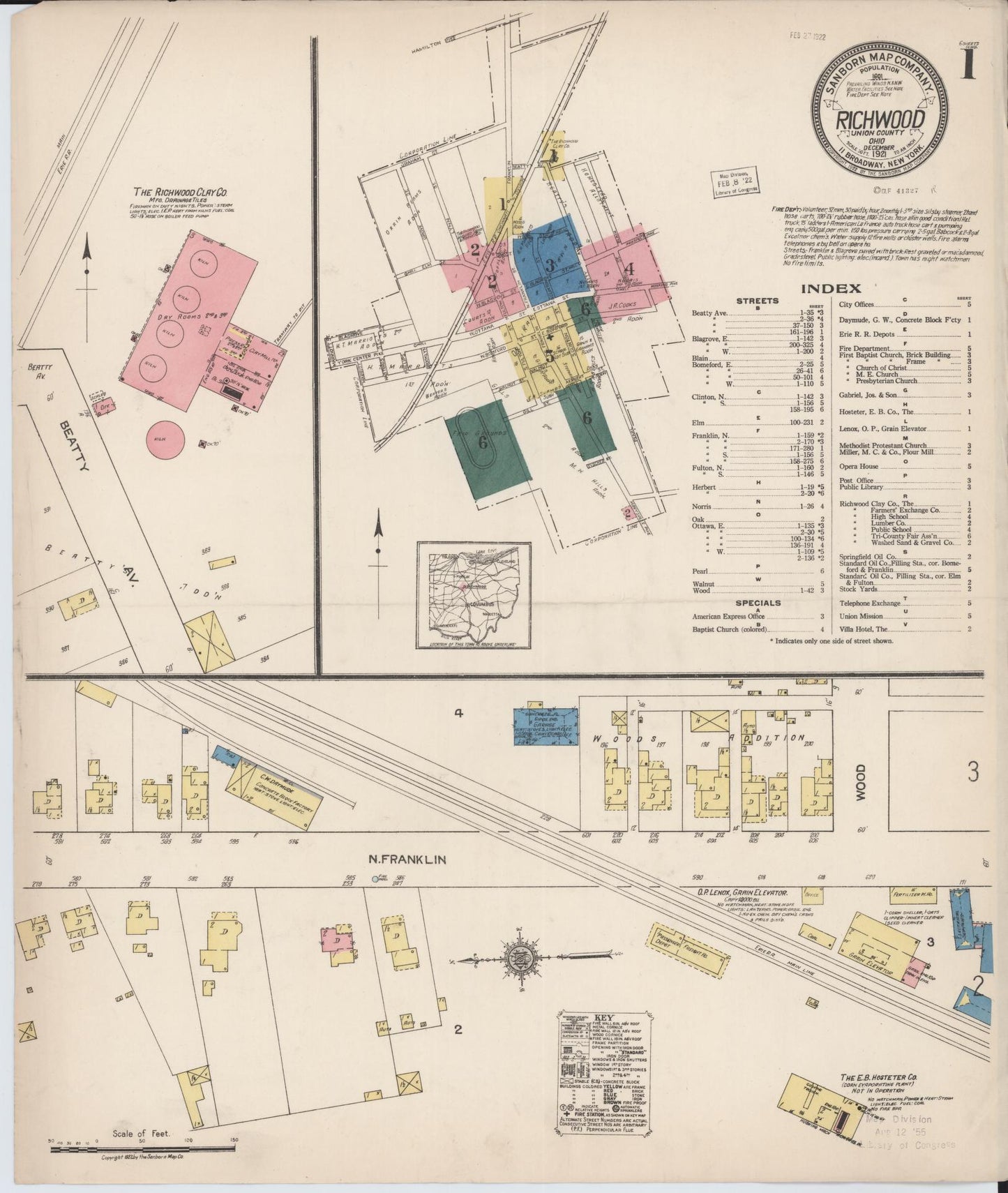 Sanborn Fire Insurance Map from Richwood, Union County, Ohio (1921), Sheet #0001 - Historic Sanborn Fire Insurance Map Print, vintage old map wall art, antique decor, genealogy gift, Ohio Ohio map
