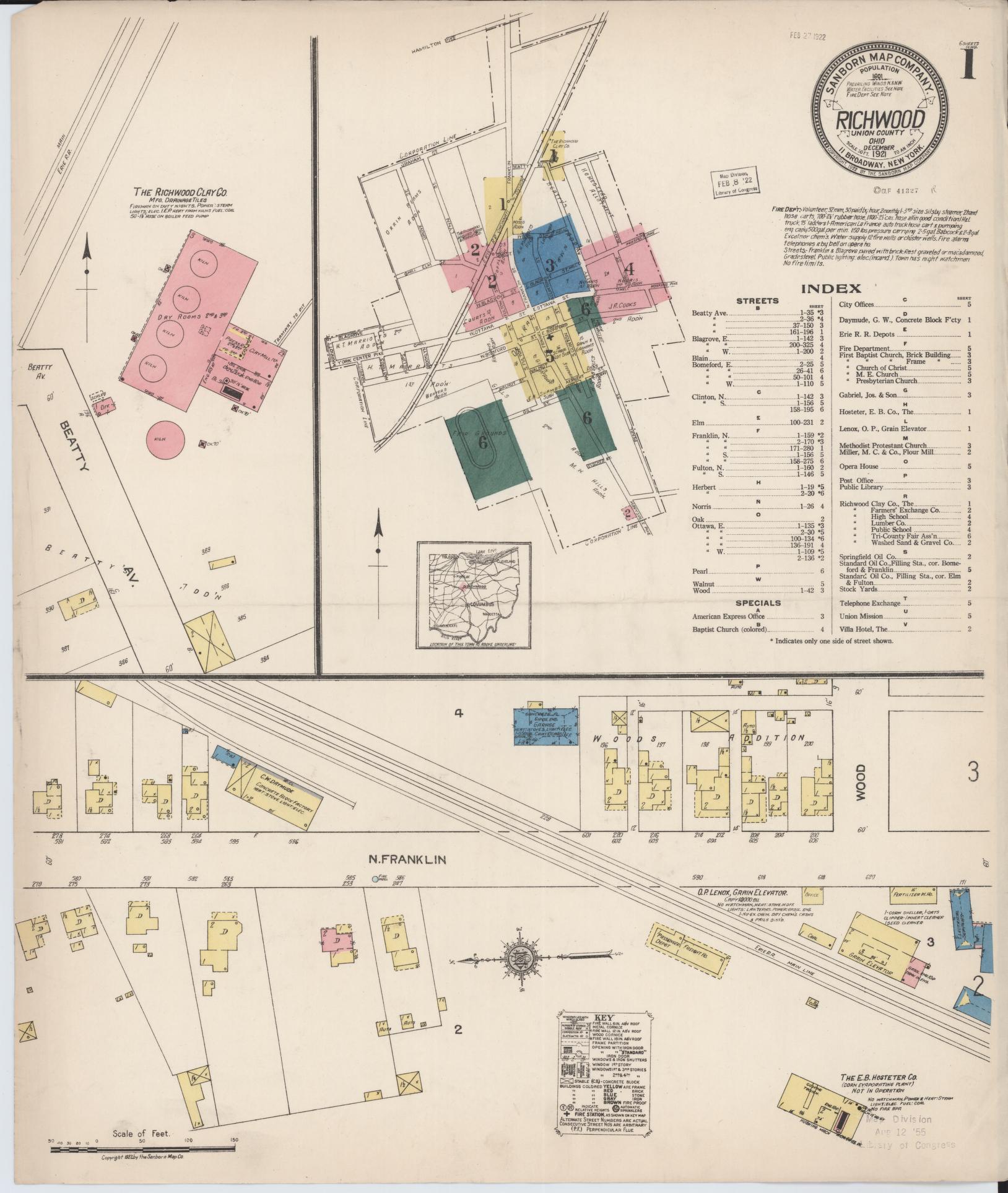 Sanborn Fire Insurance Map from Richwood, Union County, Ohio (1921), Sheet #0001 - Historic Sanborn Fire Insurance Map Print, vintage old map wall art, antique decor, genealogy gift, Ohio Ohio map