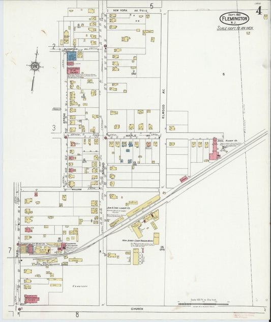 Sanborn Fire Insurance Map from Flemington, Hunterdon County, New Jersey (1921), Sheet #0004 - Historic Sanborn Fire Insurance Map Print, vintage old map wall art, antique decor, genealogy gift, New Jersey New Jersey map