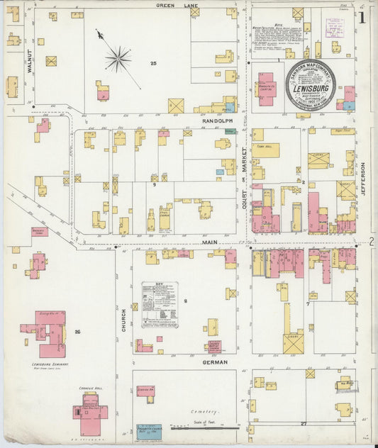 Sanborn Fire Insurance Map from Lewisburg, Greenbrier County, West Virginia (1905), Sheet #0001 - Complete Map Set gallery image, historic Sanborn map, vintage wall art, West Virginia West Virginia