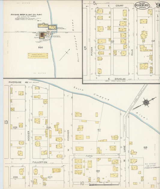 Sanborn Fire Insurance Map from Roseburg, Douglas County, Oregon (1912), Sheet #0009 - Historic Sanborn Fire Insurance Map Print, vintage old map wall art, antique decor, genealogy gift, Oregon Oregon map