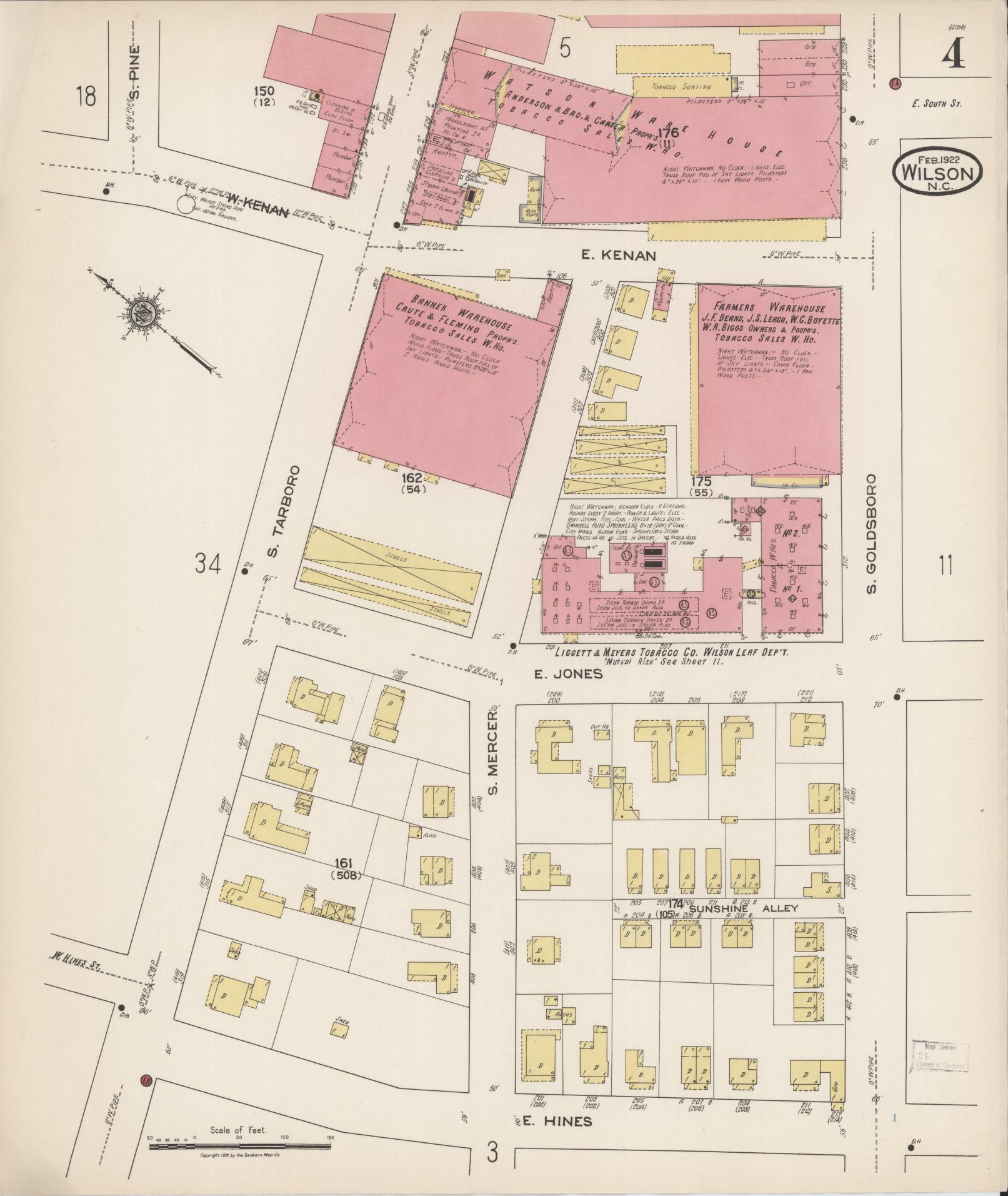 Sanborn Fire Insurance Map from Wilson, Wilson County, North Carolina (1922), Sheet #0004 - Complete Map Set gallery image, historic Sanborn map, vintage wall art, North Carolina North Carolina