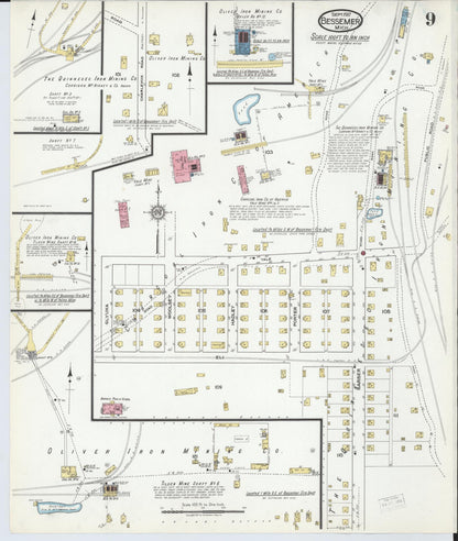 Sanborn Fire Insurance Map from Bessemer, Gogebic County, Michigan (1917), Sheet #0009 - Complete Map Set gallery image, historic Sanborn map, vintage wall art, Michigan Michigan