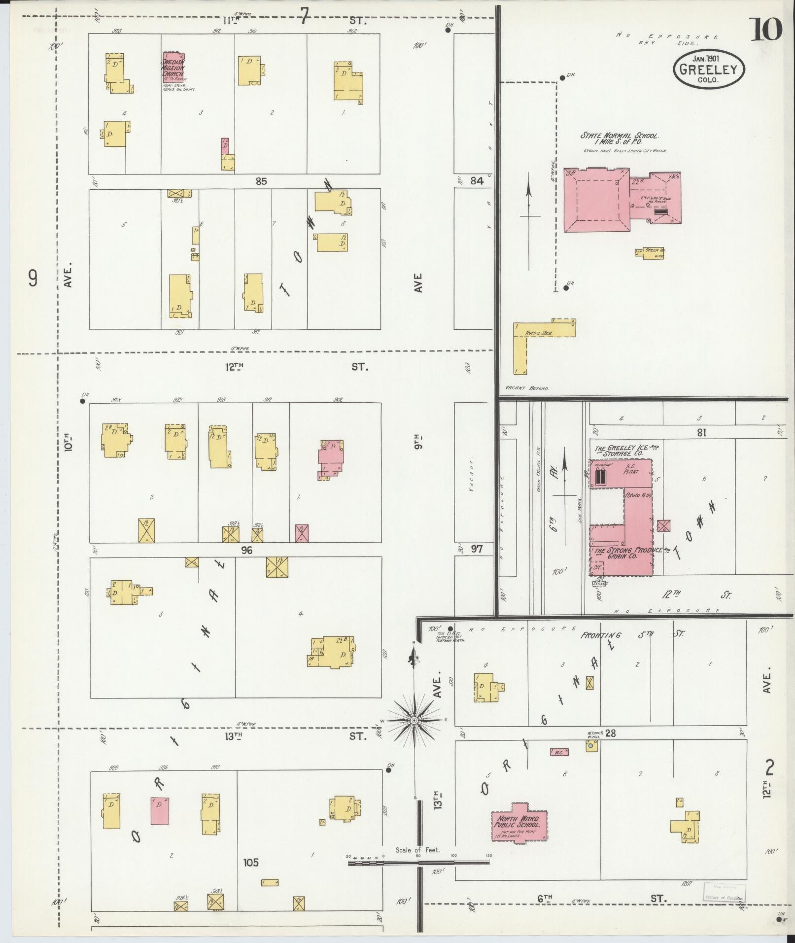 Sanborn Fire Insurance Map from Greeley, Weld County, Colorado (1901), Sheet #0010 - Complete Map Set gallery image, historic Sanborn map, vintage wall art, Colorado Colorado