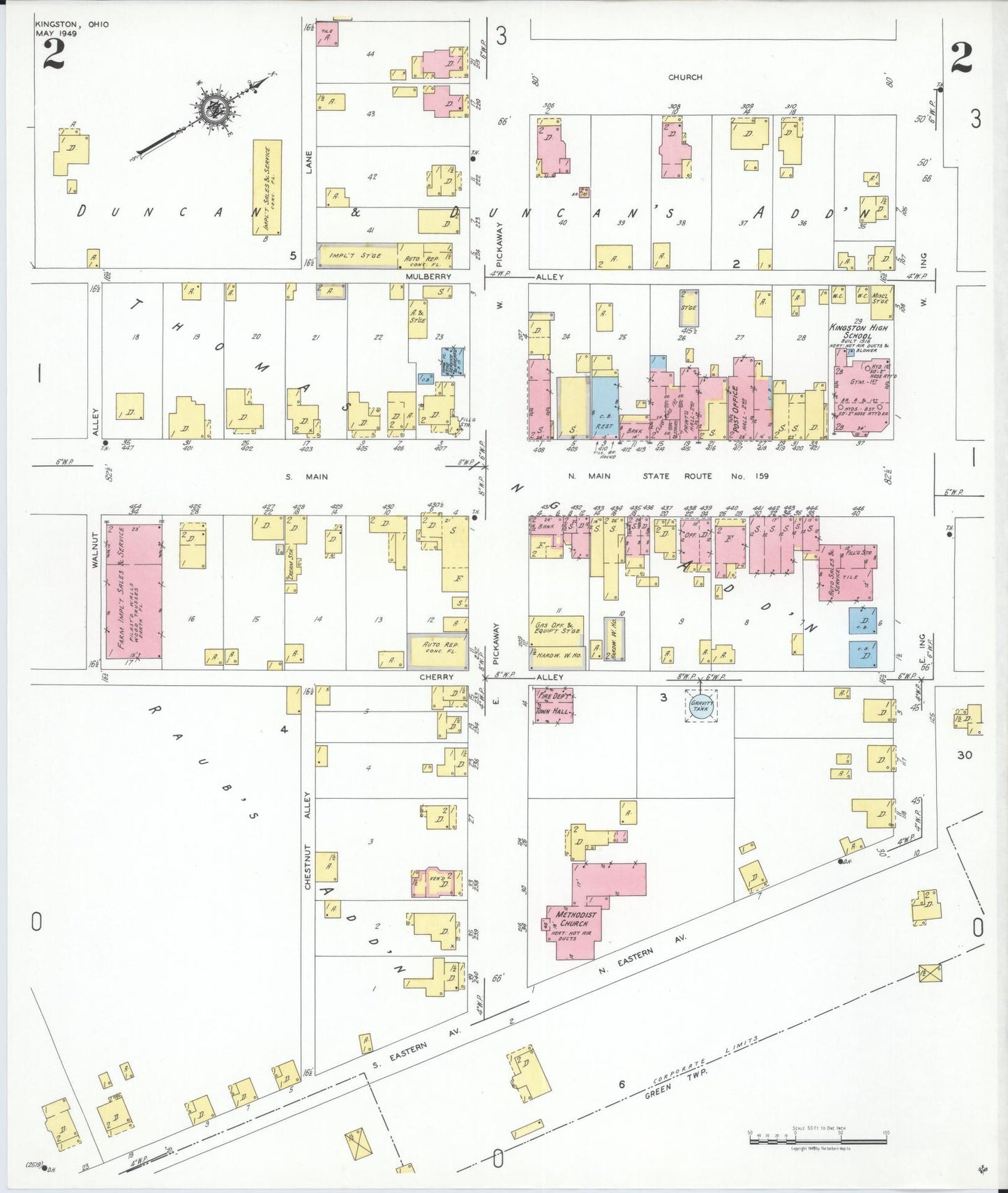Sanborn Fire Insurance Map from Kingston, Ross County, Ohio (1949), Sheet #0002 - Historic Sanborn Fire Insurance Map Print, vintage old map wall art, antique decor, genealogy gift, Ohio Ohio map