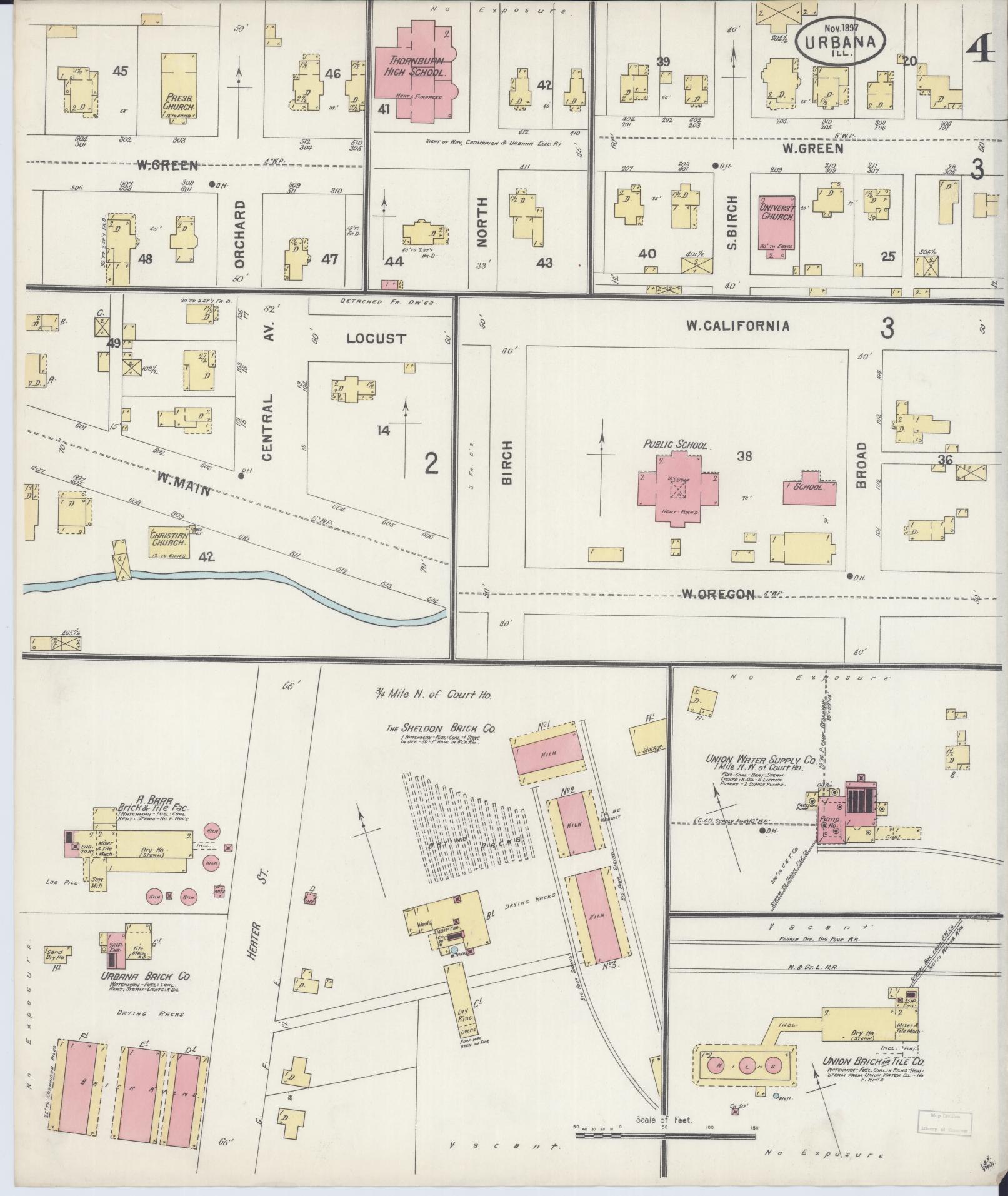 Sanborn Fire Insurance Map from Urbana, Champaign County, Illinois (1897), Sheet #0004 - Complete Map Set gallery image, historic Sanborn map, vintage wall art, Illinois Illinois