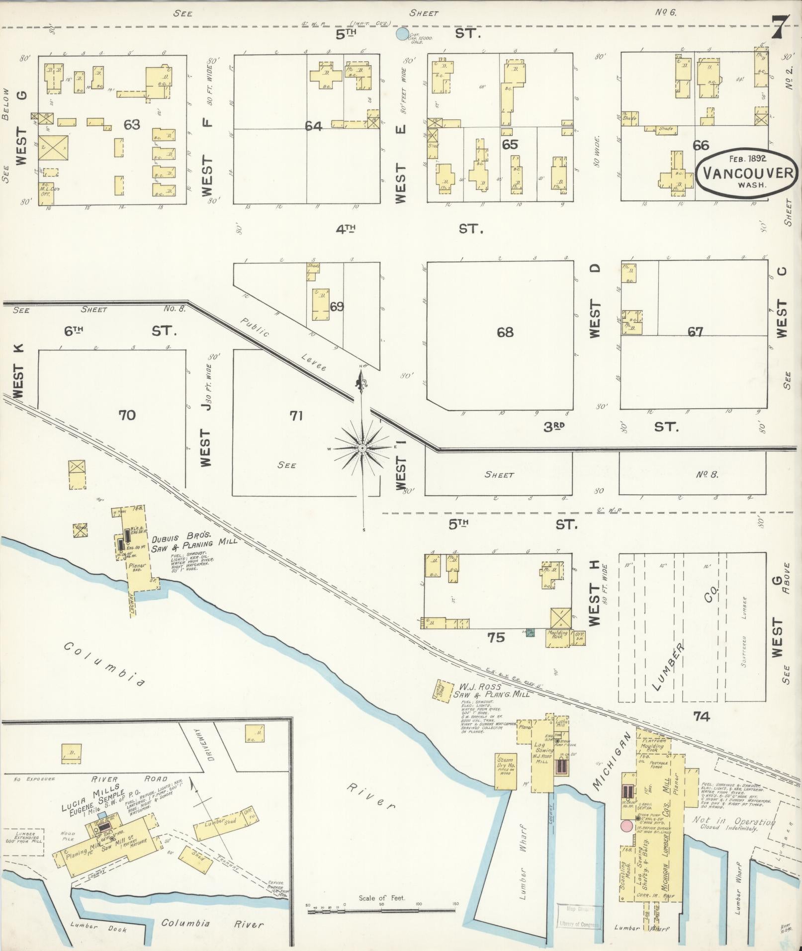 Sanborn Fire Insurance Map from Vancouver, Clark County, Washington (1892), Sheet #0007 - Complete Map Set gallery image, historic Sanborn map, vintage wall art, Washington Washington