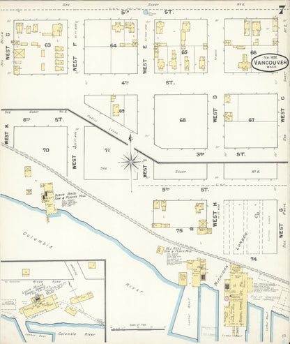 Sanborn Fire Insurance Map from Vancouver, Clark County, Washington (1892), Sheet #0007 - Complete Map Set gallery image, historic Sanborn map, vintage wall art, Washington Washington